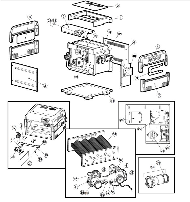 Hayward Universal H-Series Low NOx Induced Draft Pool & Spa Heater | 400,000 BTU | Propane | W3H400FDP Parts Schematic