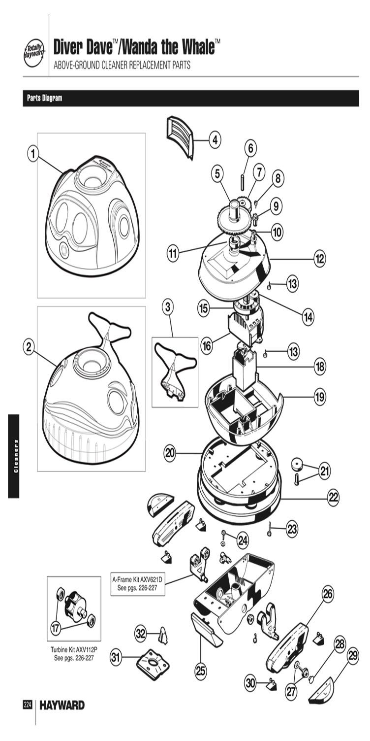 Hayward Wanda the Whale Above Ground Suction Pool Cleaner | Includes Hoses | W3900 Parts Schematic