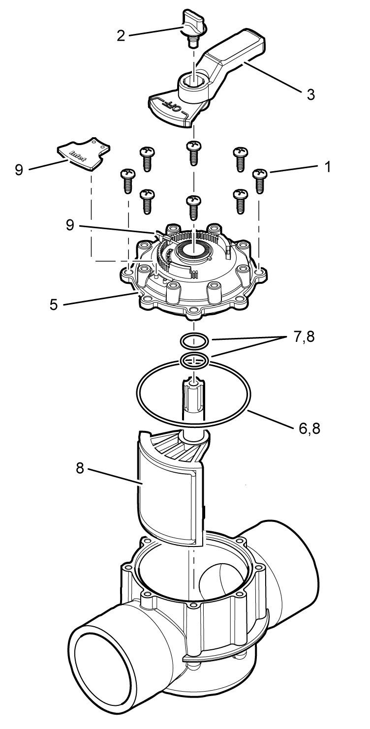 Jandy Pro Series Never Lube Large Diverter 2 1/2" - 3" Positive Seal 2 Port Valve | 4718 Parts Schematic