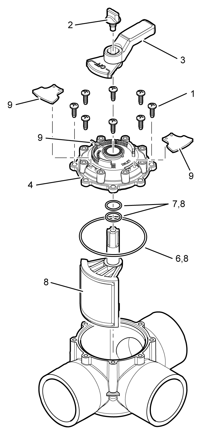 Jandy Pro-Series Valve 2.5" x 3" Neverlube Technology 3-Port CPVC | 4719 Parts Schematic