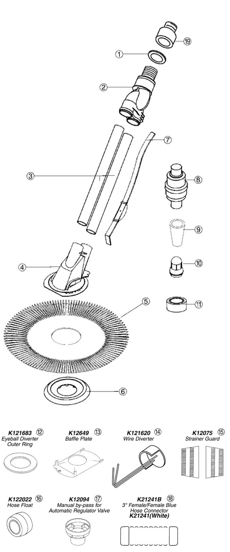 Pentair Kreepy Krauly E-Z Vac Above Ground Suction Pool Cleaner | K50600 Parts Schematic