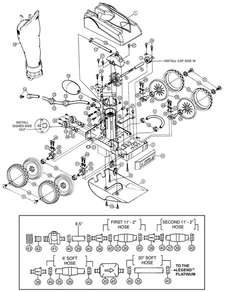 Pentair Letro Legend Platinum Cleaner GREY with Hoses | Booster Pump Required | LL505PMG Parts Schematic