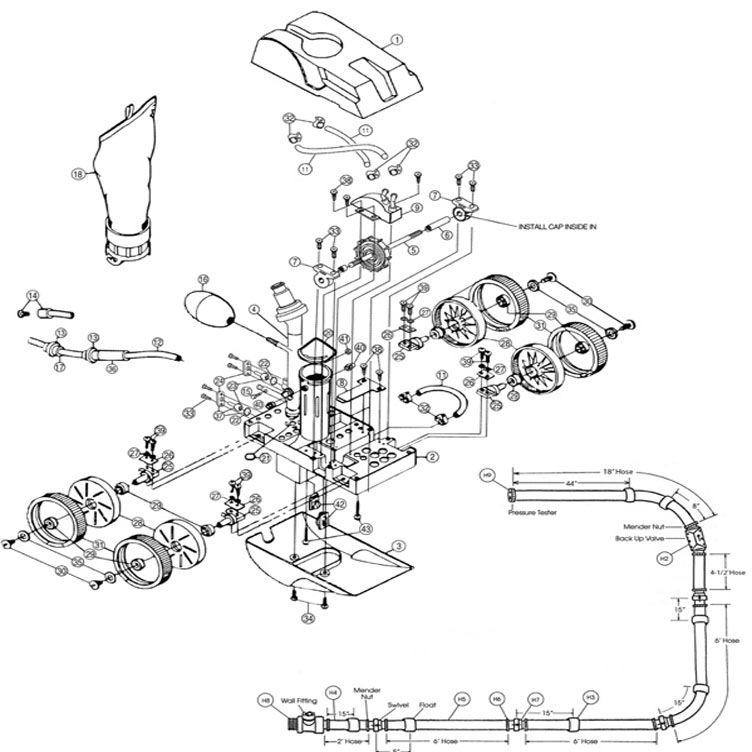 Pentair Letro Legend II Pool Cleaner with Hoses | No Booster Pump Required | Gray White Model | LX5000G Parts Schematic