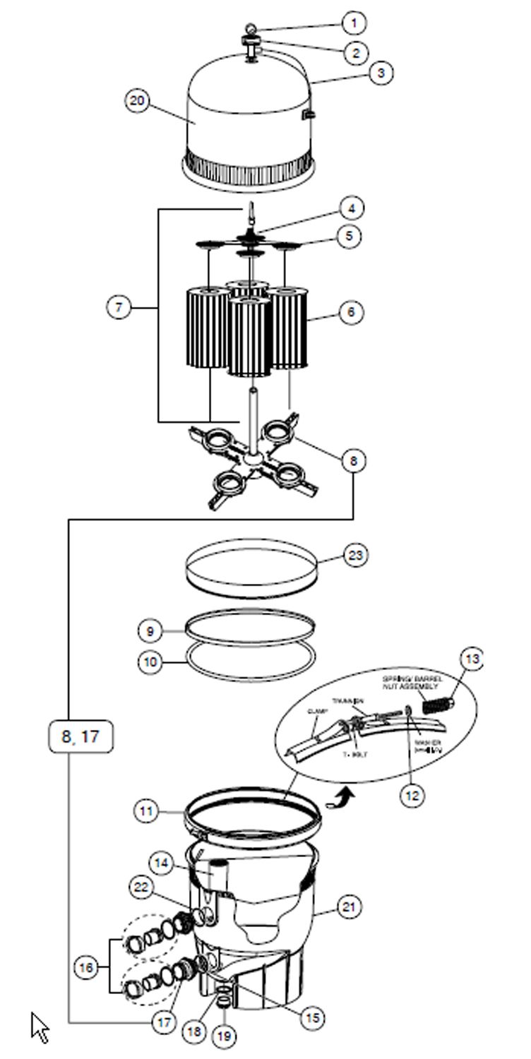 Pentair Clean & Clear Plus  Cartridge Filter | 320 Sq. Ft. | EC-160340 Parts Schematic