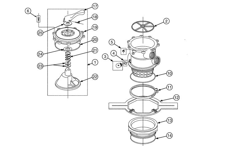 Pentair Tagelus 2" Valve Backwash MultiPort Valve Clamp | 261185 Parts Schematic