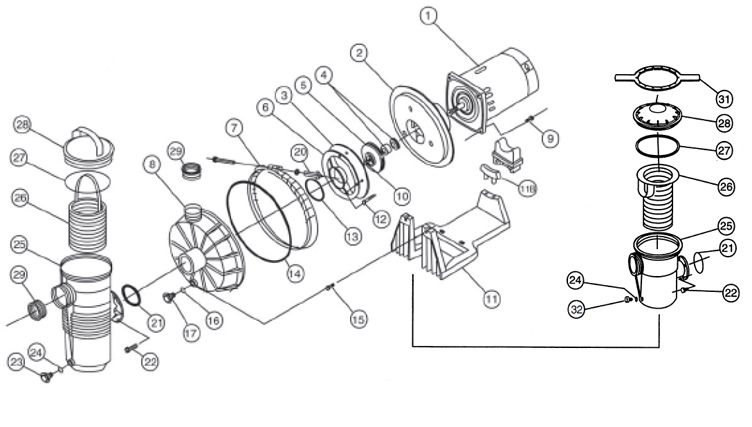 Pentair Challenger 1.5HP 208V 230V Full Rate Energy Efficient High Pressure Pool Pump | 345206 Parts Schematic