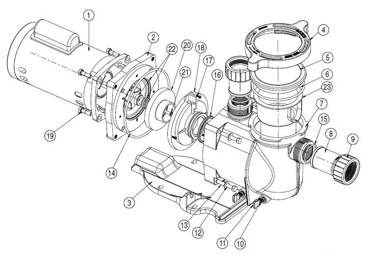 Pentair SuperFlo 1.5HP Energy Efficient Single Speed Pool Pump 115-208-230V | 348024 Parts Schematic