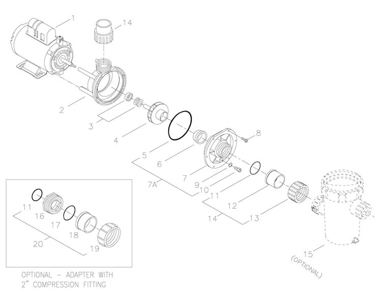 Aqua-Flo Flo-Master FMCP | Center Discharge | 2-Speed 1.5HP 230V | 02615005-1010 Parts Schematic