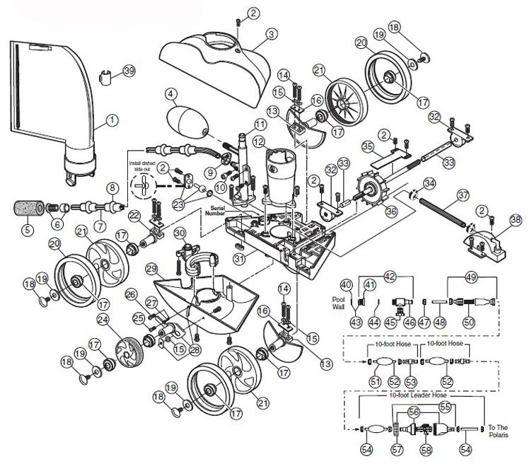 Polaris 280 Automatic Pool Cleaner | Includes Hose & Back-up Valve | F5 Parts Schematic