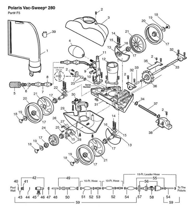 Polaris 280 Automatic Pool Cleaner BLACK MAX | Includes Hose & Back-up Valve | F5B Parts Schematic