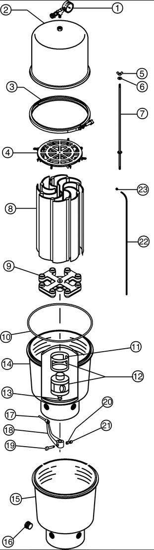 Pentair SMBW4048 Fiberglass D.E. Filter | 47 Square Feet with Built-In Backwash Valve | 011555 Parts Schematic