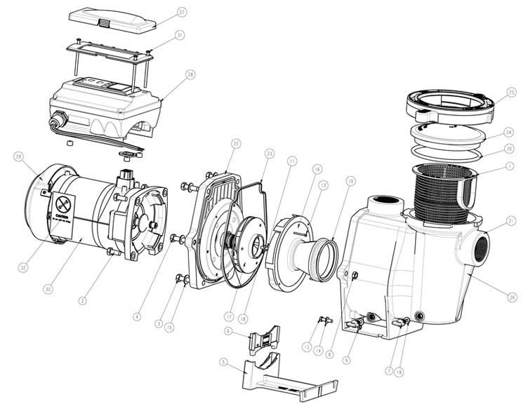 Pentair Intelliflo Variable Flow Pump  VF-3050 3.2kw 3HP 230V | 011012 Parts Schematic