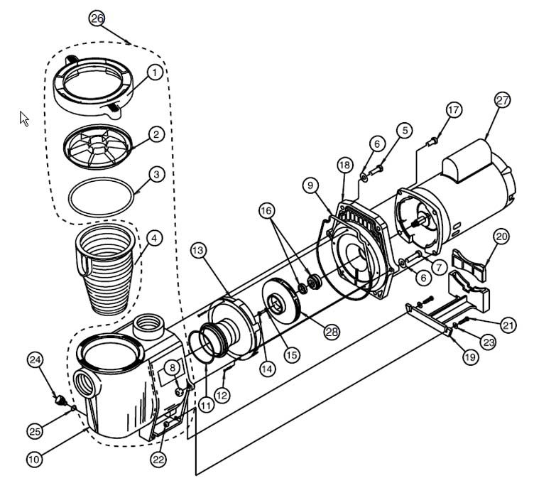 Pentair Whisperflo 1.5HP Energy Efficient Pool Pump 208V 230V | WFE-6 011514 Parts Schematic