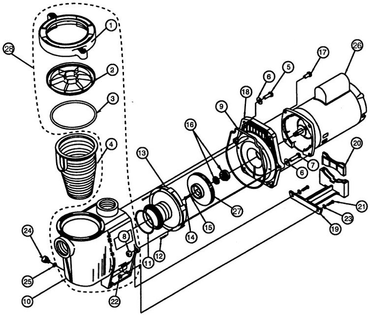 Pentair Whisperflo 1HP Energy Efficient Pool Pump 115V 230V | WFE-4 011513 Parts Schematic