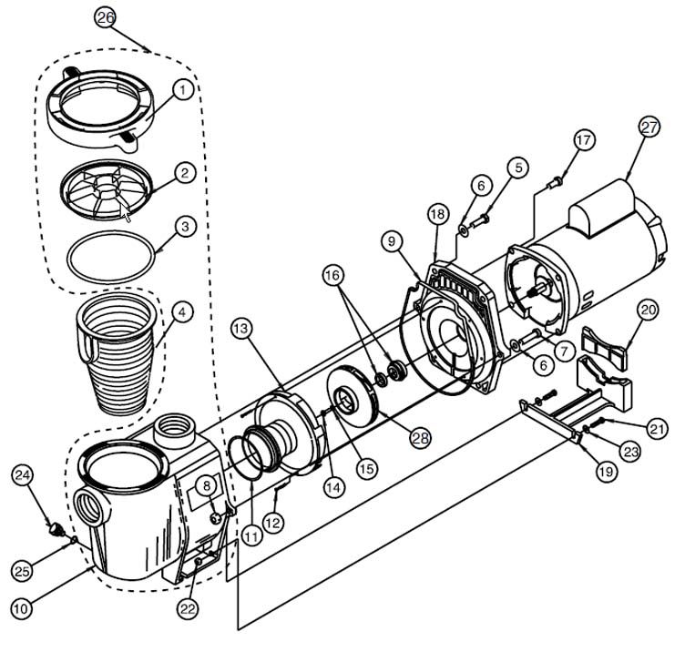Pentair Whisperflo 2HP Energy Efficient Pool Pump 208V 230V | WFE-8 011515 Parts Schematic