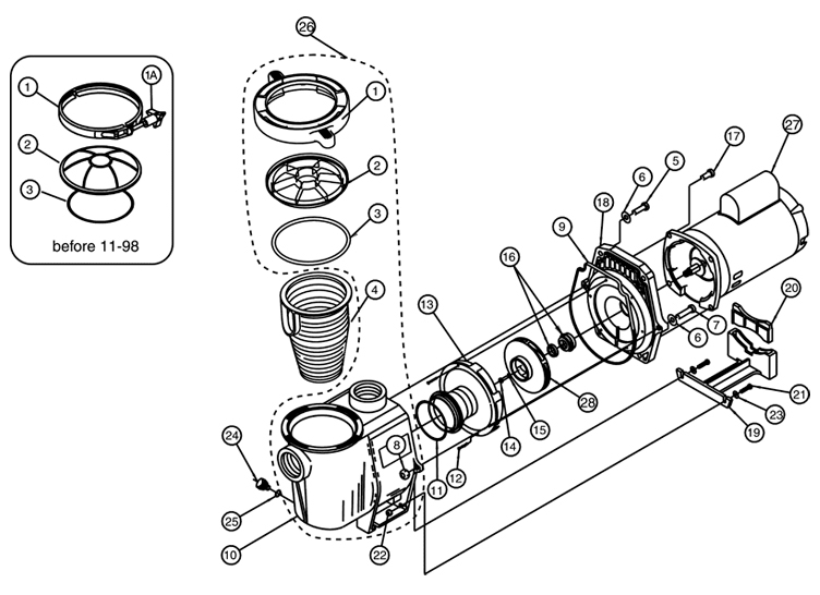 Pentair Whisperflo 2HP Energy Efficient Pool Pump 230V/460V 3-Phase | WFK-8 011570 011643 Parts Schematic