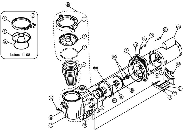 Pentair Whisperflo 2HP Full Rated Two Speed Pool Pump 230V | WFDS-8 011523 Parts Schematic