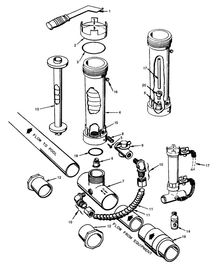 Pentair Rainbow 320 Automatic In-Line Chlorine Feeder | R171096 Parts Schematic