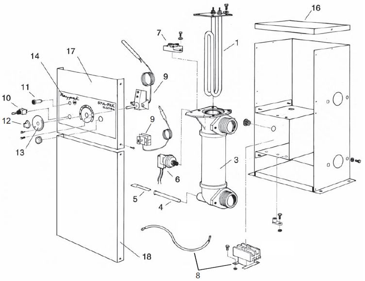 Raypak Spa Pak Electric Heater ELS 5.5kW 240V | 001642 010426 Parts Schematic