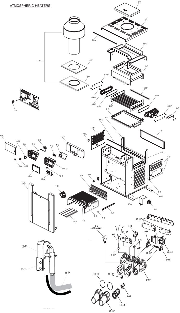 Raypak Digital Propane Gas Pool Heater 360K BTU | Electronic Ignition | Cupro Nickel Heat Exchanger | #58 P-M406A-EP-X 014981 P-R406A-EP-X 014953 Parts Schematic