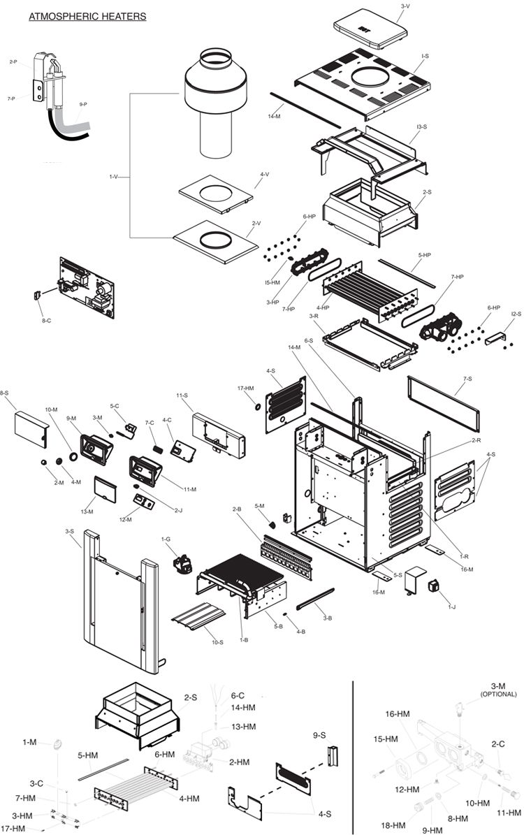 Raypak Digital ASME Certified Commercial Cupro-Nickel Pool/Spa Heater | Natural Gas 200k BTU | #50 Elevation 0-1999 Ft | C-R206A-EN-X 010198 | B-R206A-EN-X 017399 Parts Schematic