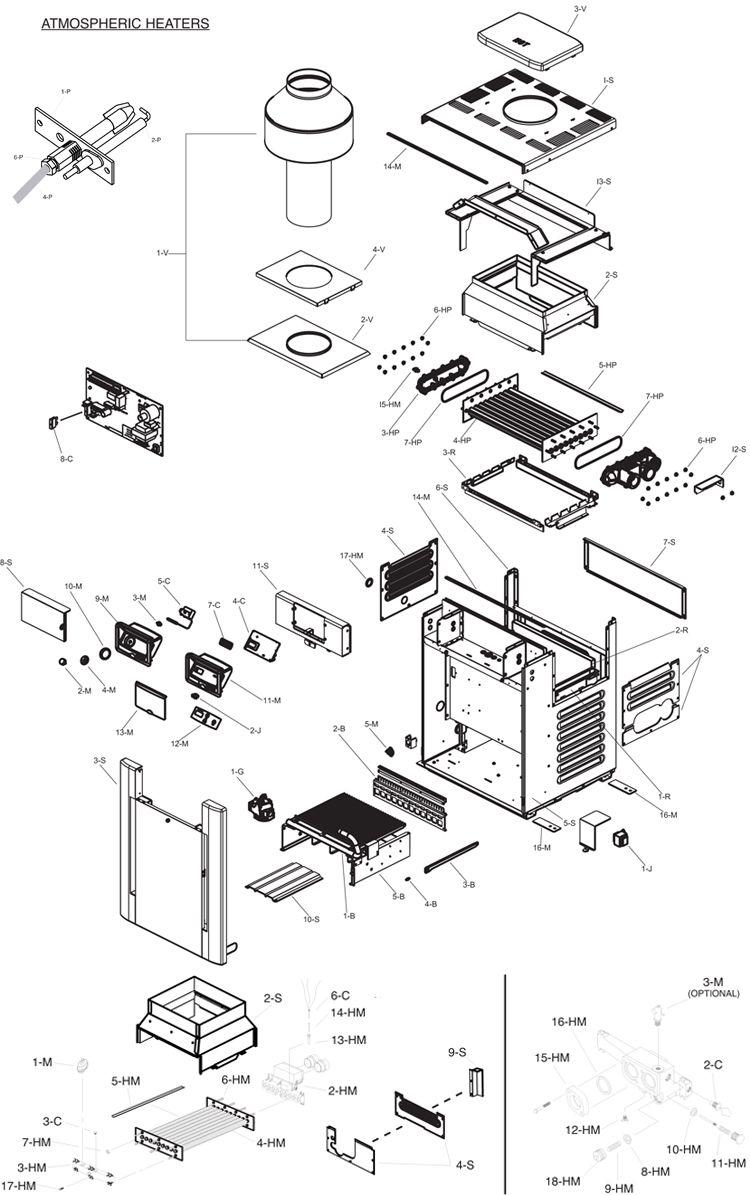 Raypak Digital Low NOx ASME Certified Natural Gas Commercial Pool Heater 267k BTU | Cupro Nickel Exchanger | P-R267A-EN-X 010131 C-R267AL-EN-X 010228 Parts Schematic