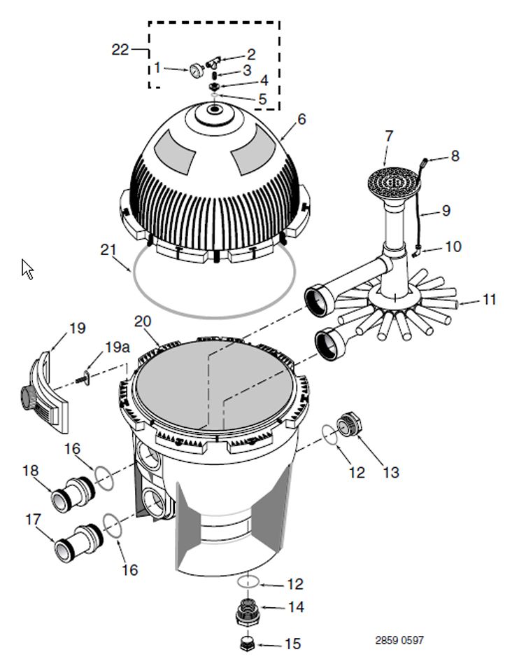 Sta-Rite System 3 SS Series Filter | Backwash Valve Requied - Not Included | 3.4 Sq Ft | S8S70 Parts Schematic