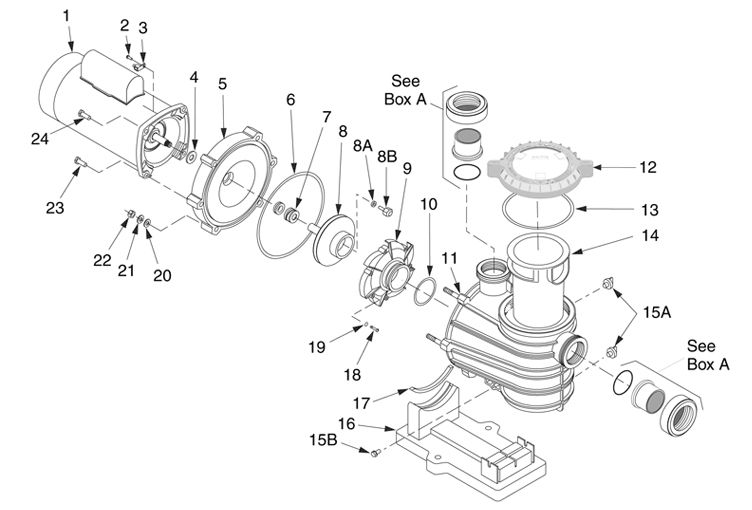 Sta-Rite Dyna-Pro Uprated Pool Pump |  2HP 230V |  MPRA6G-207L Parts Schematic