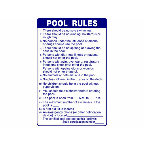 Poolstyle PS238 South Carolina approved pool rules sign, 24 by 36 inches