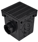NDS 1200BLKIT, 12" Black Square Catch Basin Drain Kit with Black Plastic Grate