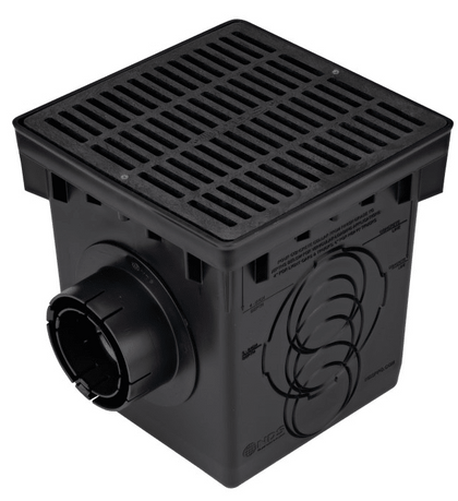 NDS 1200BLKIT, 12" Black Square Catch Basin Drain Kit with Black Plastic Grate