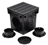 NDS 1200BLKIT, 12" Black Square Catch Basin Drain Kit with Black Plastic Grate