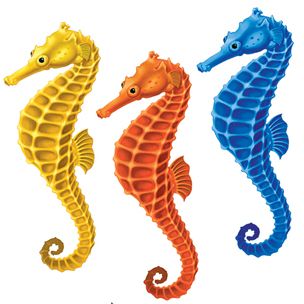 Custom Mosaics Aqua Decal Graphics Seahorse Group 7 inch x 3 inch Concrete Decal | LX-GROUP-4 B