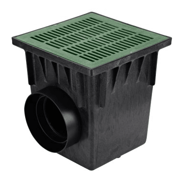 NDS 1882GRKIT 18" Black Square Catch Basin Drain Kit W/ Green Plastic Grate