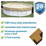 PoolTux BT0015 15 foot round winter cover, full view of the tan cover
