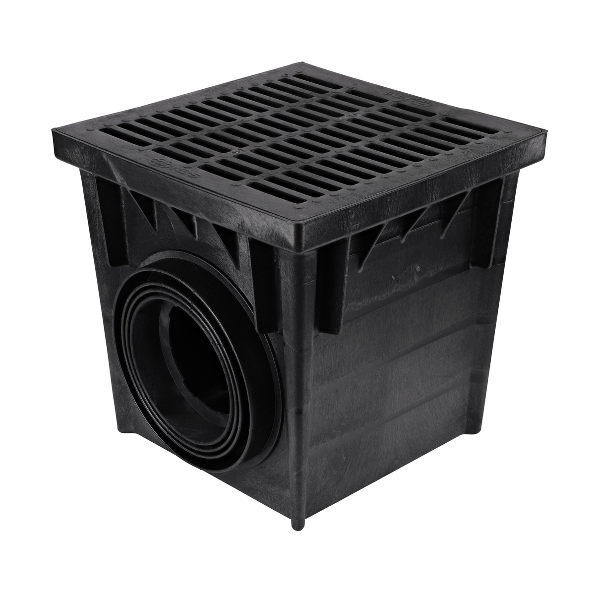 NDS 2400BLKIT, 24" Black Square Catch Basin Drain Kit With Black Plastic Grate