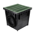 NDS 2400GRKIT, 24" Black Square Catch Basin Drain Kit With Green Plastic Grate