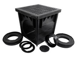 NDS 2400BLKIT, 24" Black Square Catch Basin Drain Kit With Black Plastic Grate