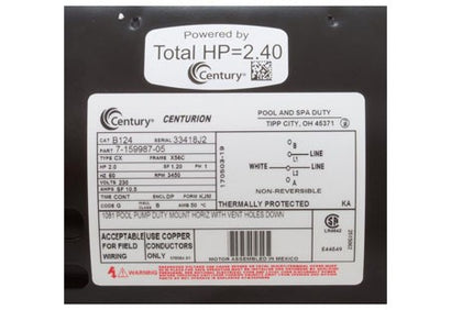 Century Motors Magnetek Keyed Motor 2HP 230V Full-Rate 56 Round Frame | B124