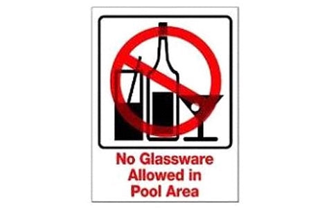 No Glassware in Pool Area Sign 9inches x 12inches | SW-44