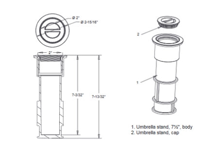 AquaStar 7-1/2" Umbrella Stands with Sleeve and Center Cap Black | US102