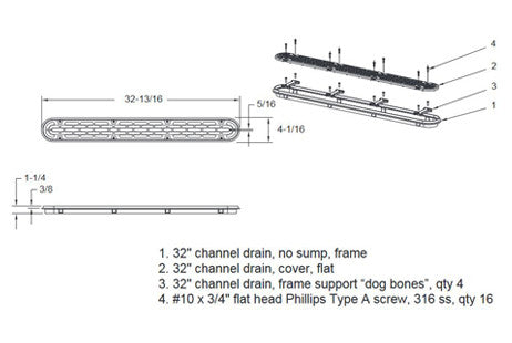 AquaStar 32" Channel Drain Flat Grate Anti-Entrapment Suction Outlet Covers and Frames | Light Gray | 32CDFLFR103