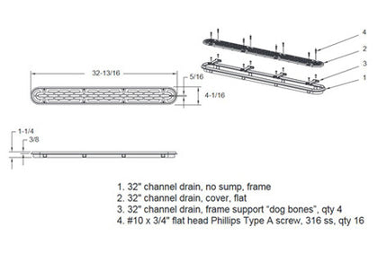 AquaStar 32in Channel Drain Flat Anti-Entrapment | 32CDFLFR105