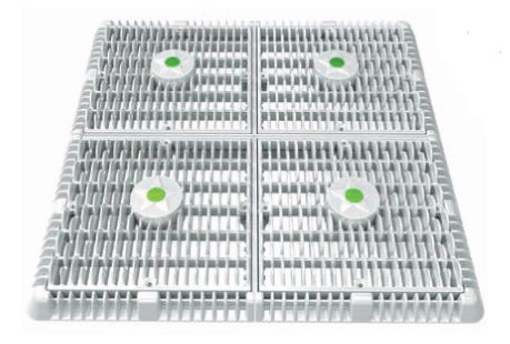 AquaStar 18" Square Mud Frame with Four (4) 9" Square Wave Suction Outlet Covers with Vented Riser Rings (VGB Series) White | WAV18WR101