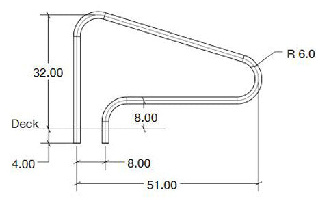 S.R. Smith Deck Mounted 3 Bend 51in Stair Rail 304 SS | DMS-100A