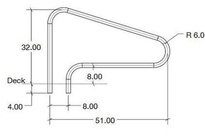 S.R. Smith Deck Mounted 3 Bend 51in Stair Rail 304 SS | DMS-100A