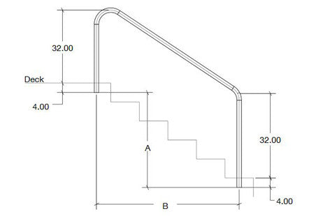 SR Smith Residential 2-Bend 4' Stair Rail with 1' Extension | 304 Grade Stainless Steel | 1.90" OD .049 Wall Thickness | 2HR-4-049-1