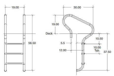 SR Smith Camelback Ladder 3 Step | 304 Grade Stainless Steel | 1.90 OD .049 Wall Thickness | CBL-103E