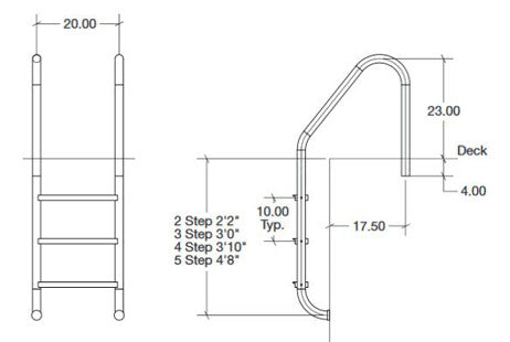 SR Smith Residential 2 Step Ladder with Econo Tread | 304 Grade Stainless Steel | 1.9 OD | RLF-24E-2A