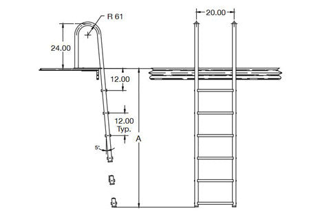 SR Smith Commercial Dock Ladder 5 Step | 304 Grade Stainless Steel | 1.9 OD .065" Wall Thinkness | LLS-5